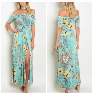 NWOT floral summer dress, double front slit